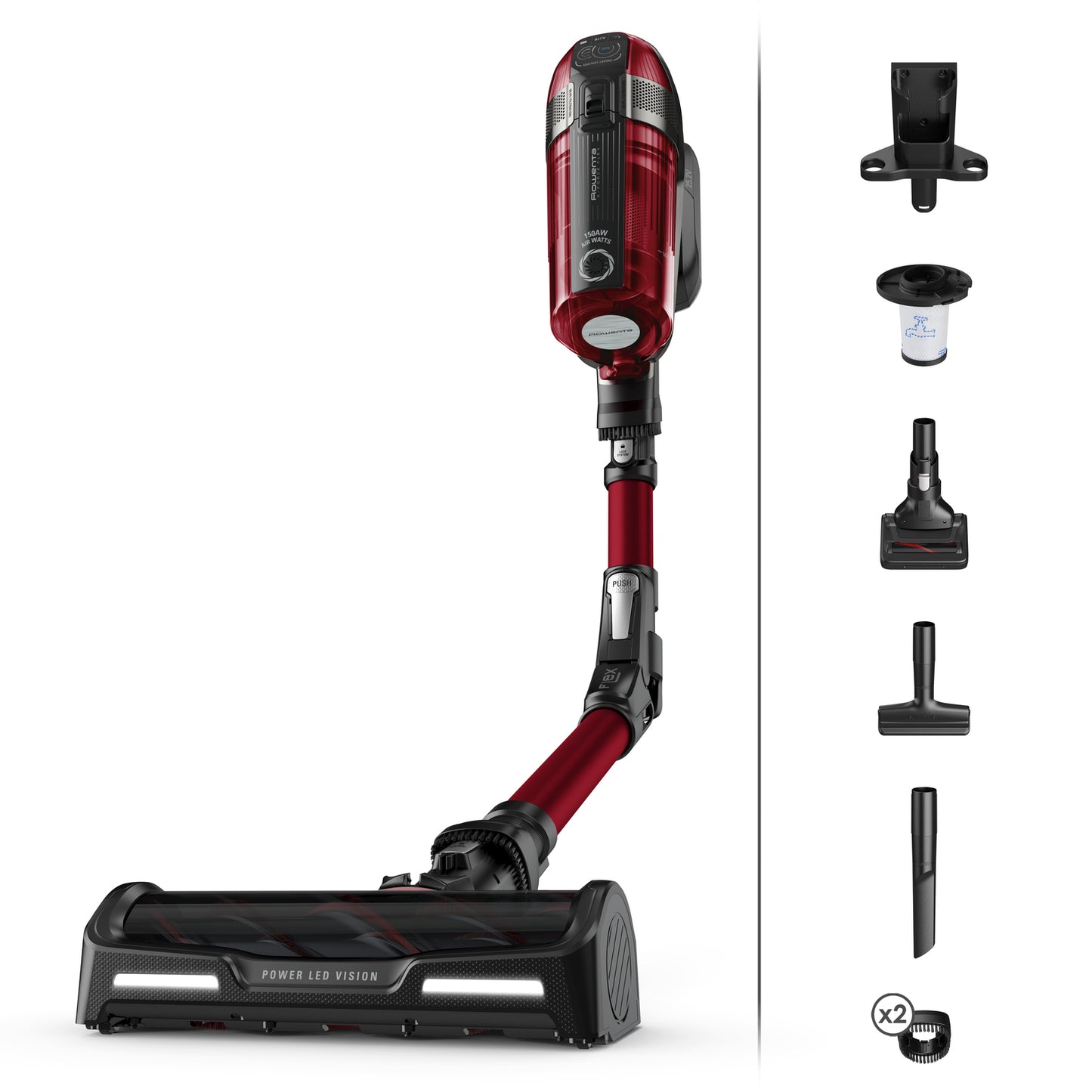 Rowenta RH98A9 Aspirateur-balai 2 en 1 Batterie Sec Sans sac 0,9 L 320 W Rouge, Gris