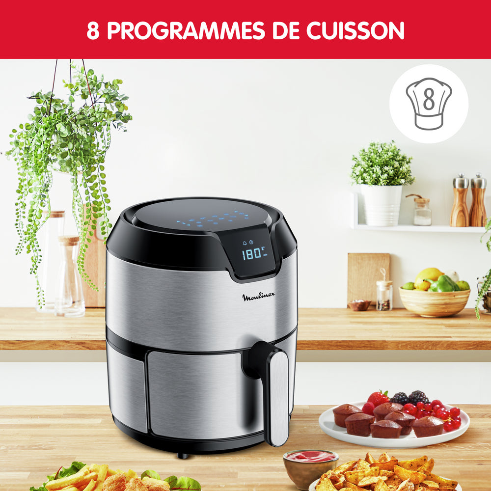 Moulinex Easy Fry EZ401D10 friteuse Unique 4,2 L 1500 W Friteuse d’air chaud Noir, Acier inoxydable