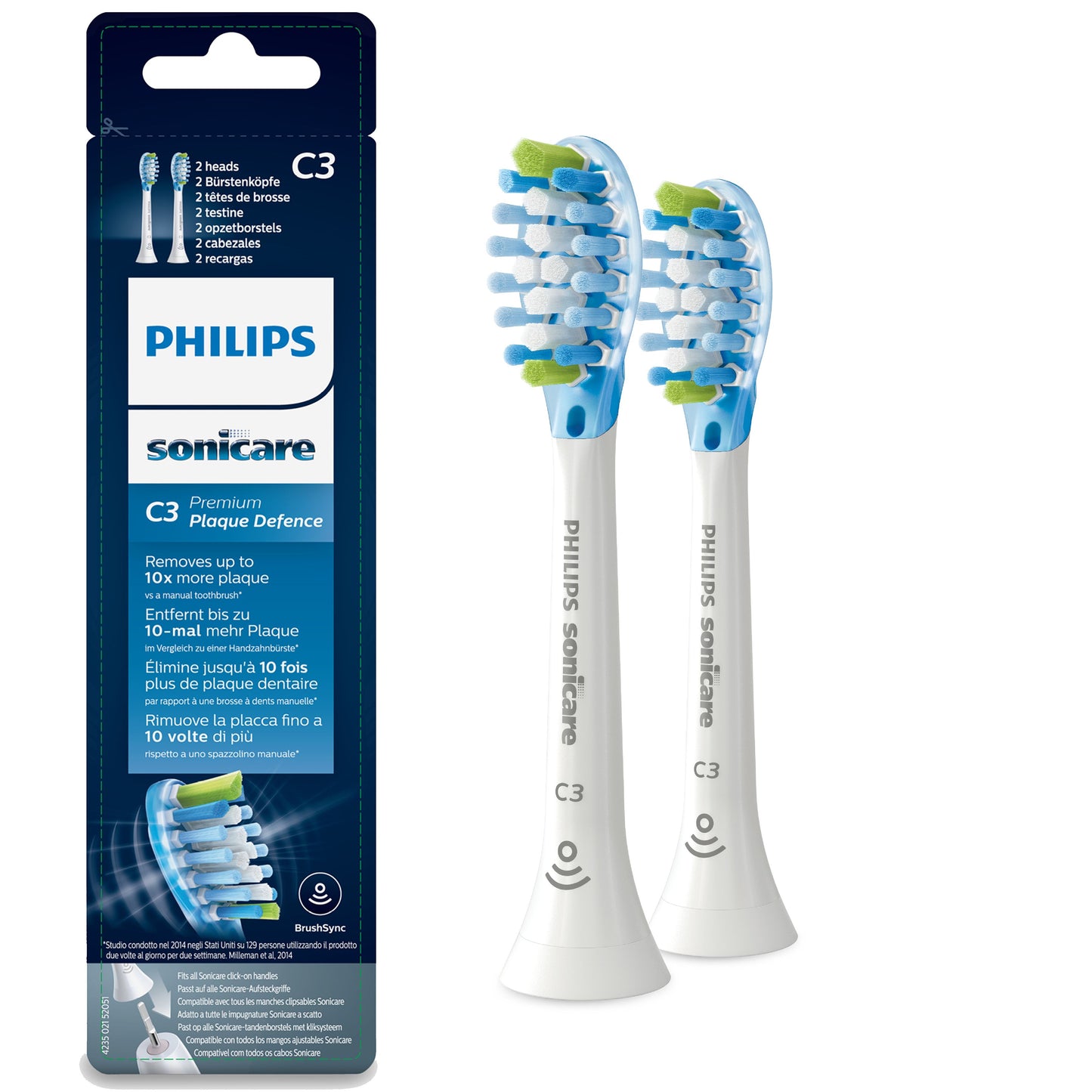 Philips C3 Premium Plaque Defence HX9042/17 Lot de 2 + blanc + têtes de brosse à dents soniques