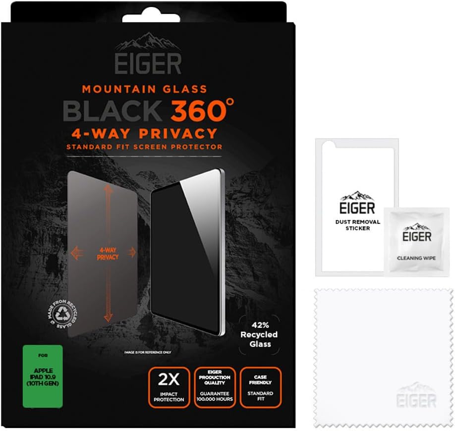 EIGER Mountain Glass - Verre Trempe Premium 2.5d Privacy pour iPad 10,9 Pouces / 11 Pouces
