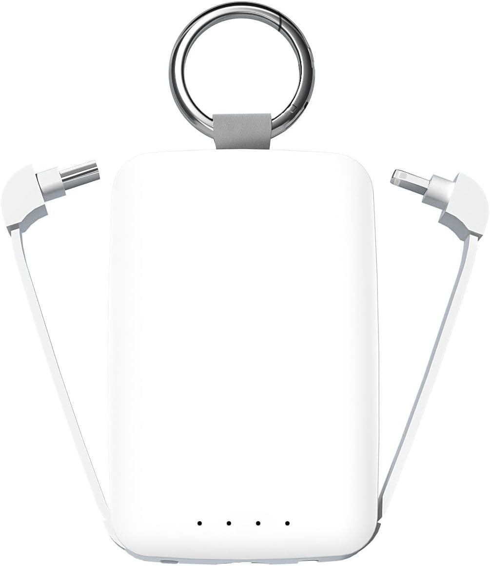 JAYM Batterie de Secours Porte-clés - 4.000 Mah - Cables USB-c Et Lightning Integrés - Lampe Torche - Blanche