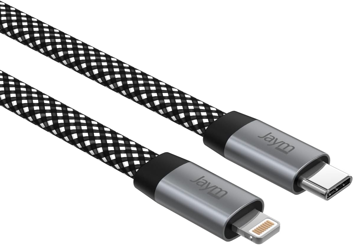 JAYM Cable Charge & Synchro USB-c vers Lightning Pd 3.0 (27w) - Magnétique Format Plat - Longueur 1.5m - Gris