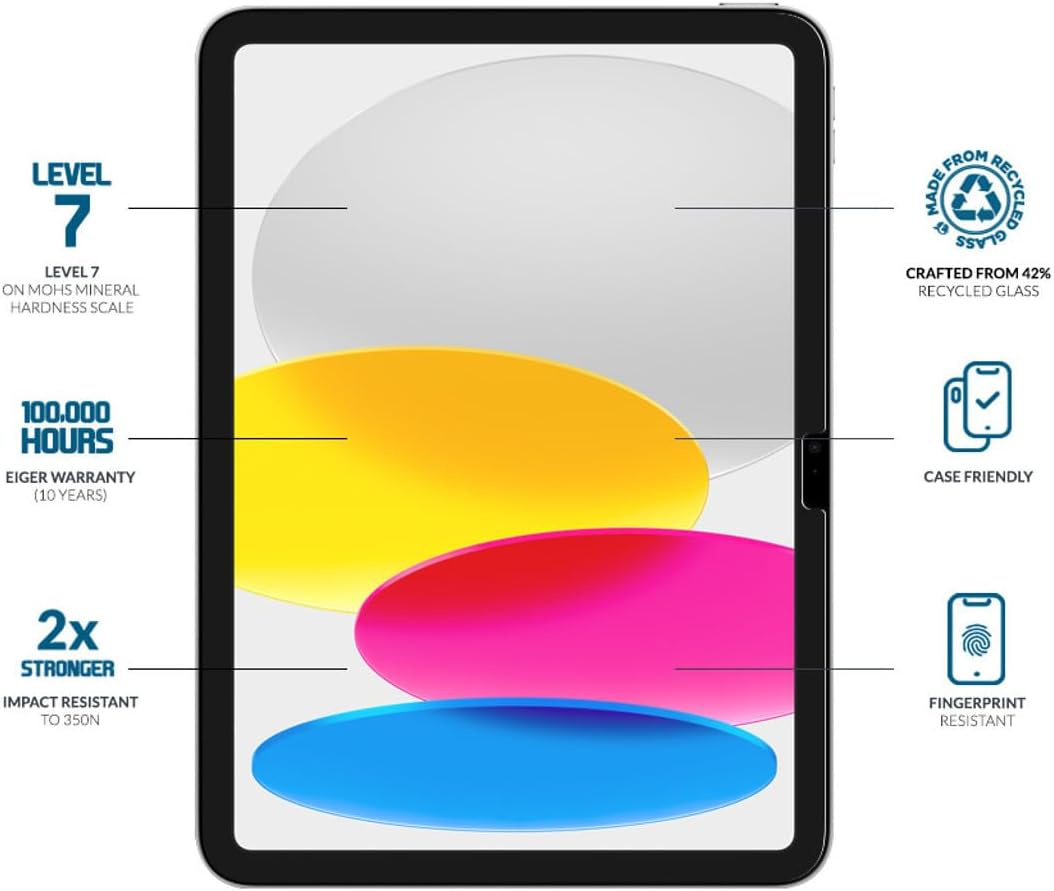 EIGER Verre Trempe Premium Asahi 2.5d pour Apple Ipad 10,09 (2022-2023)