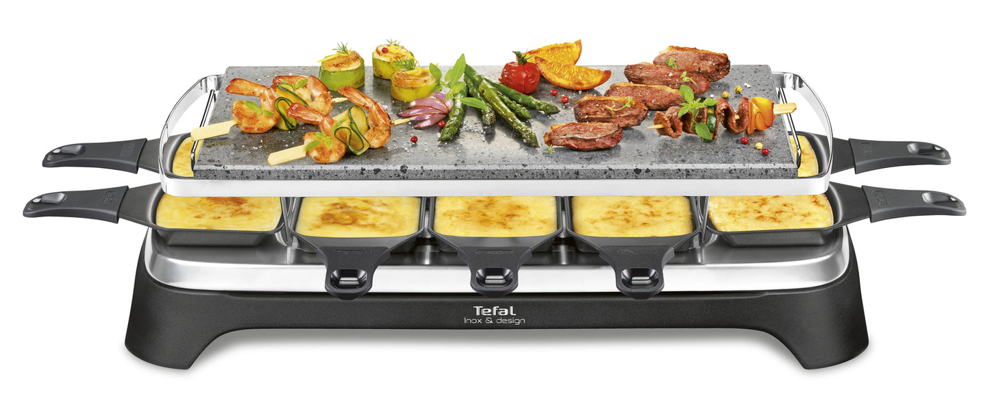 Tefal Inox & Design RE45A8 raclette 10 personne(s) 1350 W Noir, Acier inoxydable