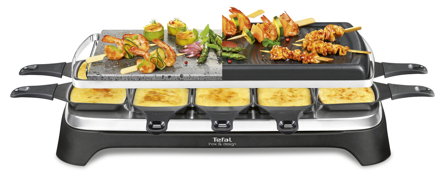 Tefal Inox & Design RE45A8 raclette 10 personne(s) 1350 W Noir, Acier inoxydable