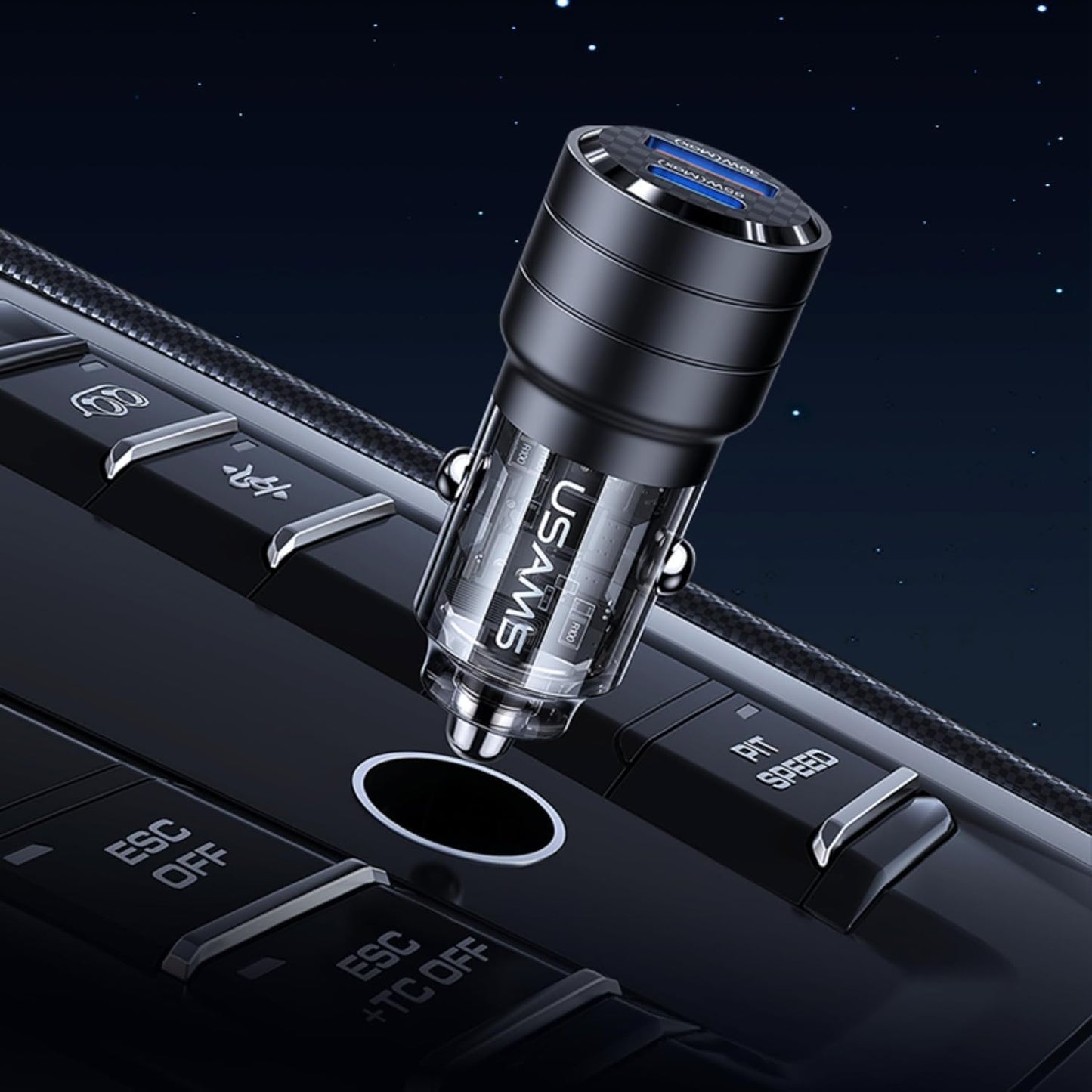 Chargeur Voiture Ultra-Rapide 95w : USB-C PD 65W + USB-A QC 30W - Noir - USAMS