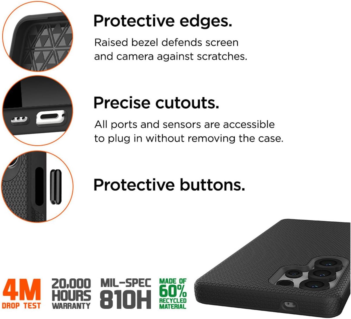 EIGER - Coque Rigide Noire Ultra-renforcée Polycarbonate *Drop-Test 4 Metres* pour Samsung Galaxy S25 Ultra
