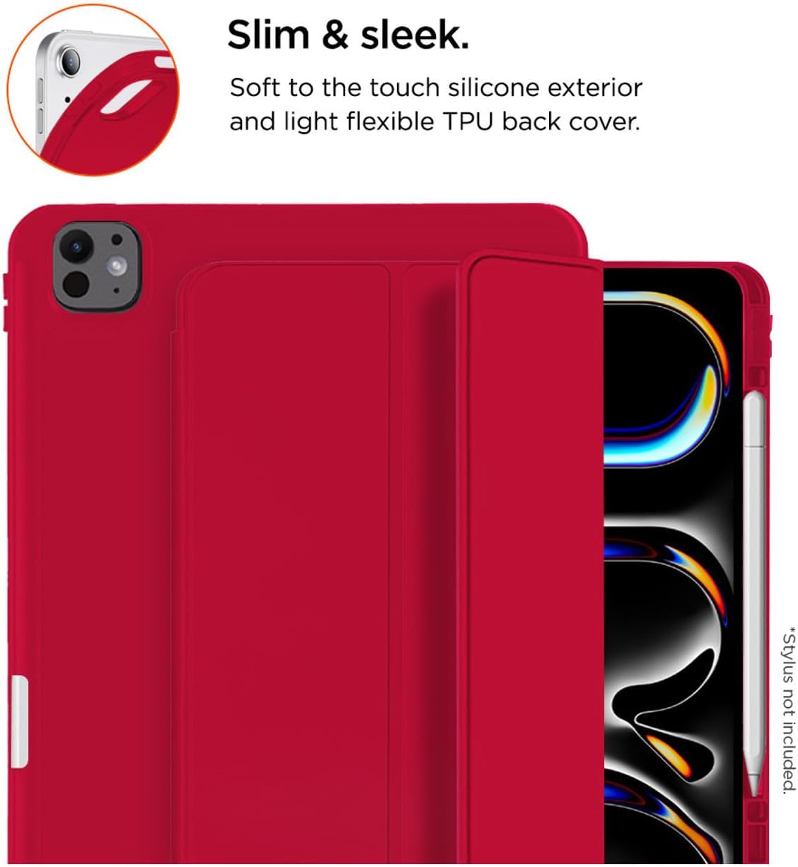 EIGER Etui Folio Rouge Stand Magnetique Renforcé avec Emplacement Stylet pour Apple Ipad Air 13 (2024) / Pro 12.9 (18-23)