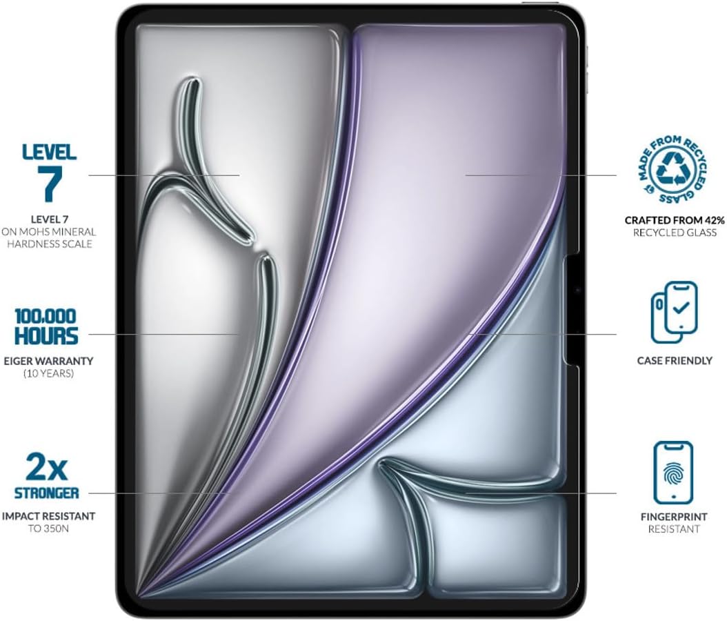 EIGER Verre Trempe Premium Asahi 2.5d pour Apple Ipad Air 13