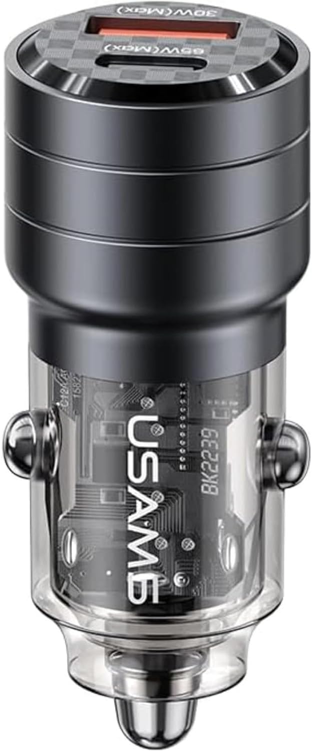 Chargeur Voiture Ultra-Rapide 95w : USB-C PD 65W + USB-A QC 30W - Noir - USAMS