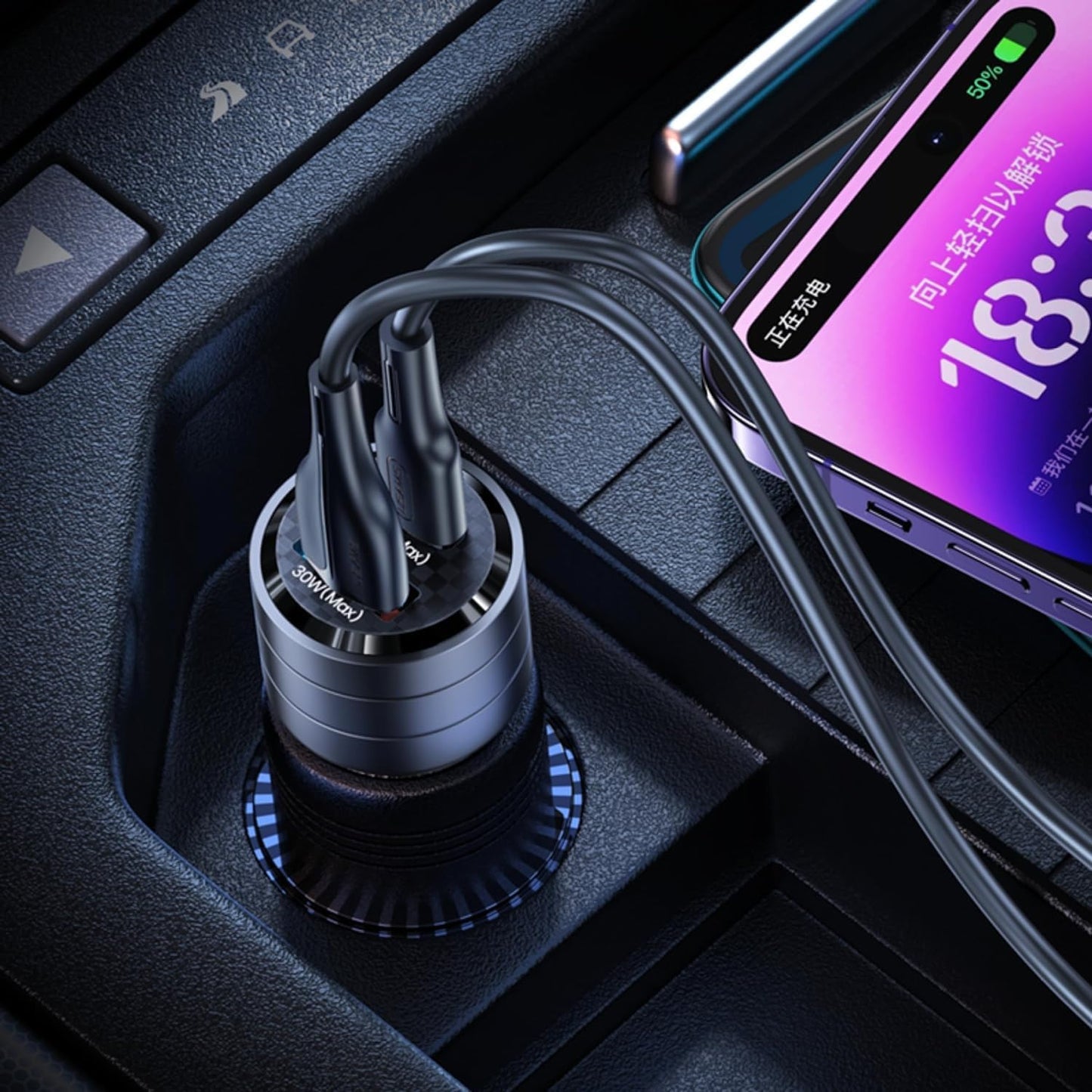 Chargeur Voiture Ultra-Rapide 95w : USB-C PD 65W + USB-A QC 30W - Noir - USAMS