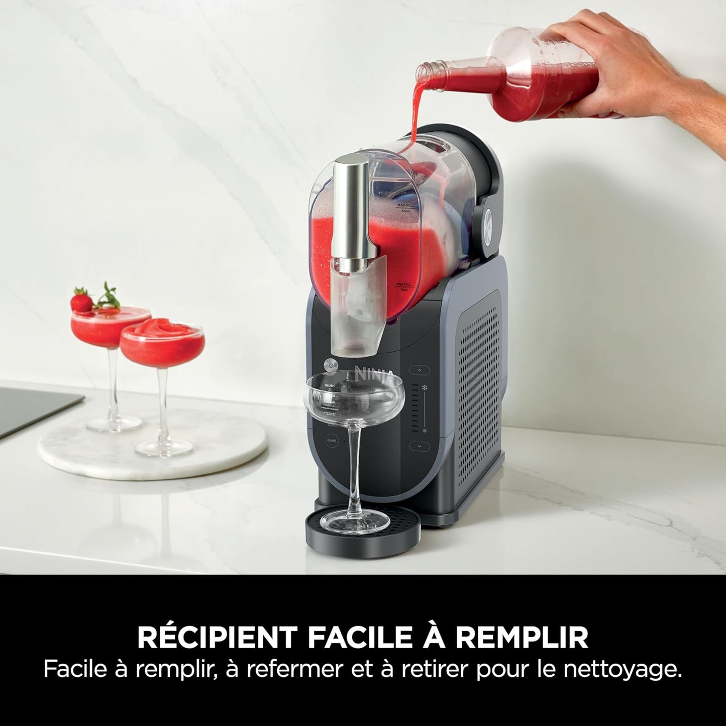 Ninja SLUSHi Machine à boissons glacées, granités, cocktails, frappés, milkshakes et jus glacés, vu on TikTok, sans glace ni préparation requises, capacité 1,9 l, bleu et gris FS301EU