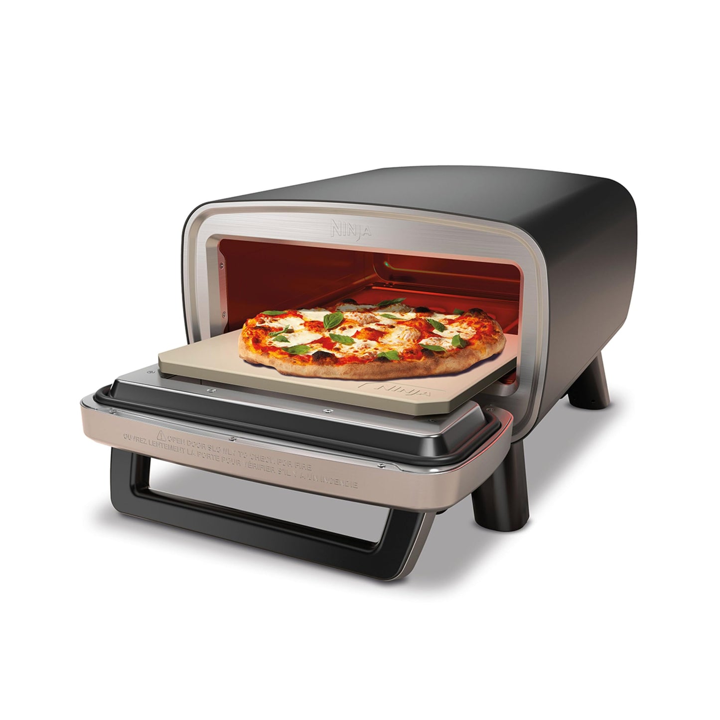 Ninja Woodfire Four à pizza extérieur électrique 8-en-1, rotissoire & fumoir barbecue avec grille, plaque pro-heat, pierre à pizza, granulés de bois et pelle, 6 réglages, orange foncé OO101EU