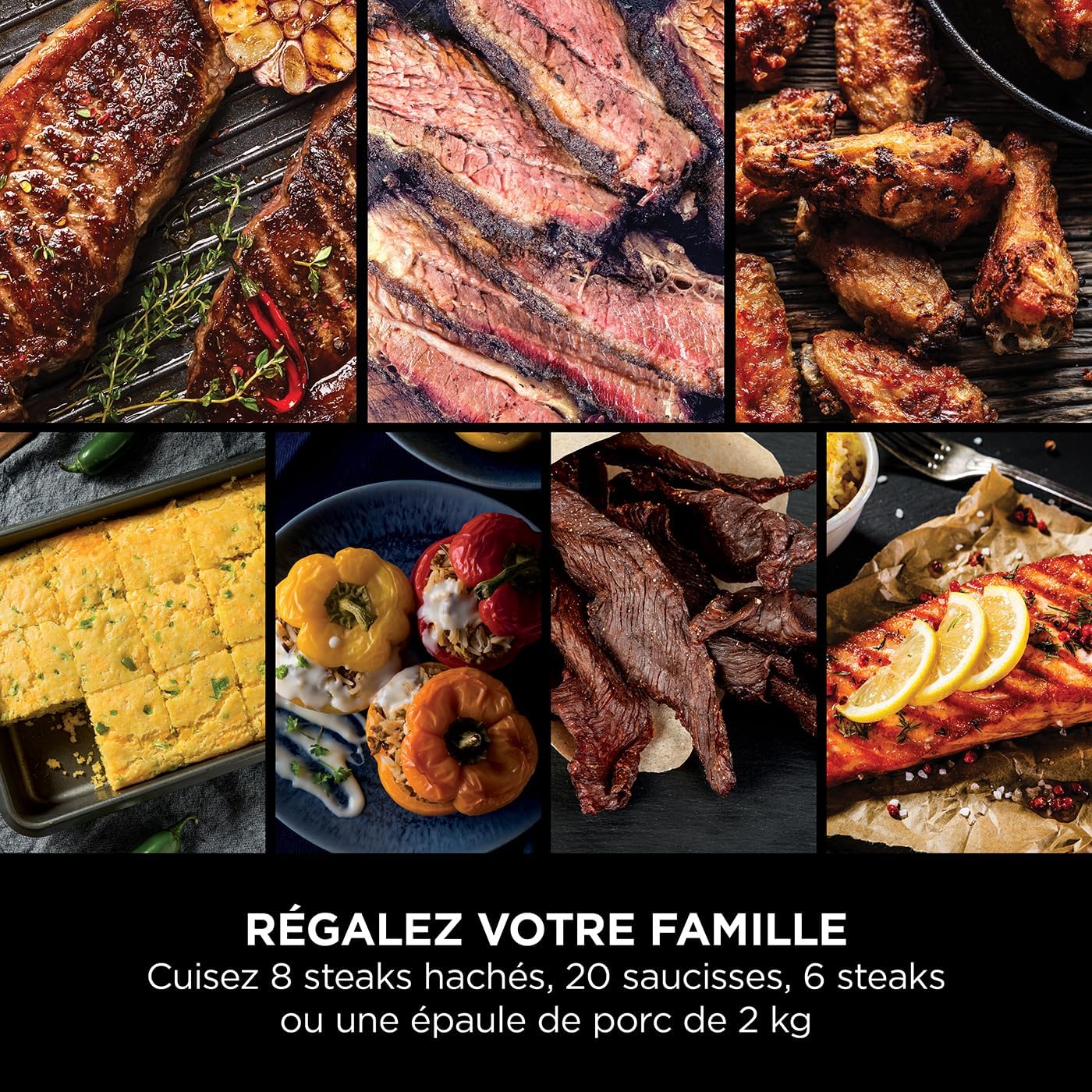 Ninja Woodfire barbecue électrique, grill, fumoir & air fryer, barbecue extérieur 7 en 1, grill, air fryer, fumer, rôtir, four, résistant aux intempéries, antiadhésif, portatif, gris/noir OG701EU