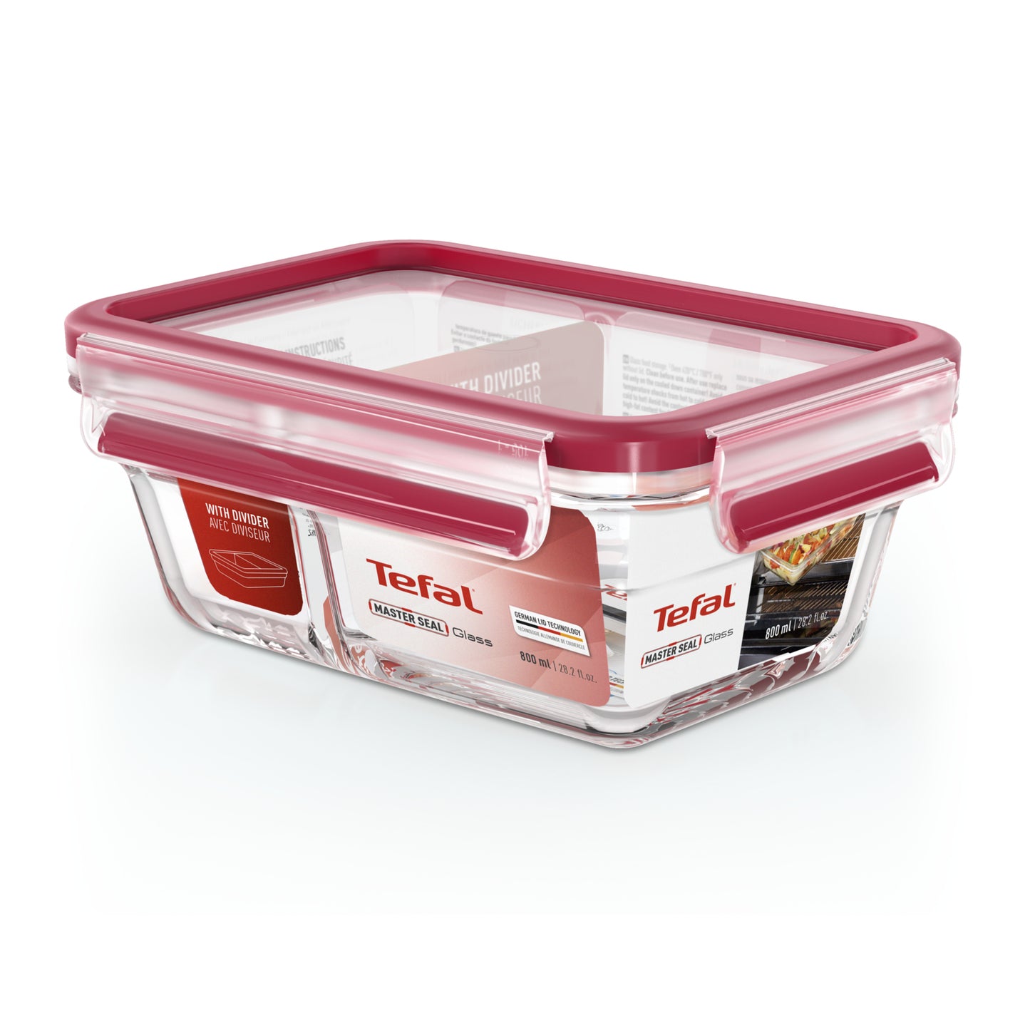 Tefal MasterSeal N10407 Rectangulaire Boîte 0,8 L Transparent, Rouge 1 pièce(s)