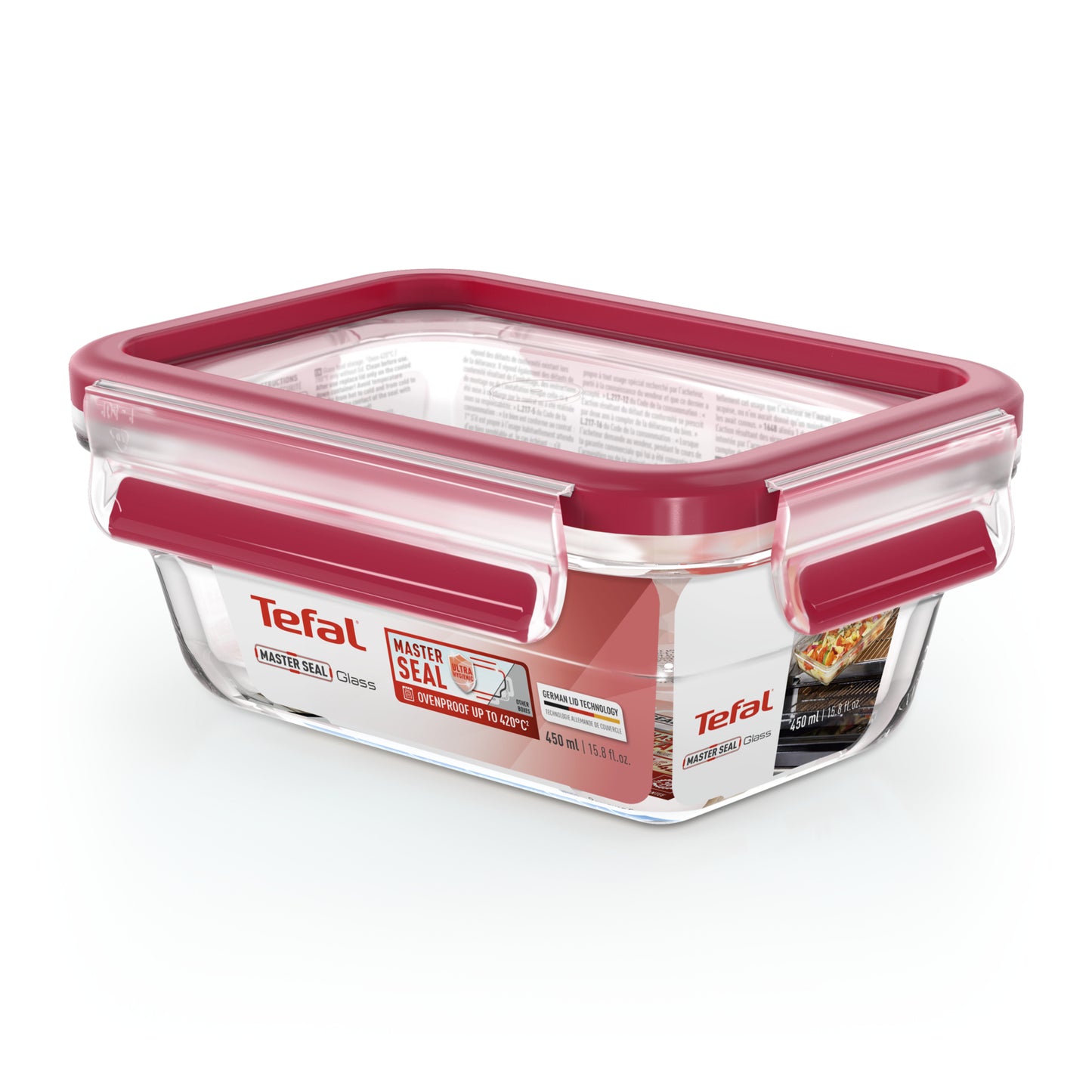Tefal MasterSeal N10405 Rectangulaire Boîte 0,45 L Transparent, Rouge 1 pièce(s)