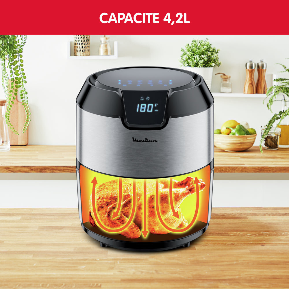 Moulinex Easy Fry EZ401D10 friteuse Unique 4,2 L 1500 W Friteuse d’air chaud Noir, Acier inoxydable