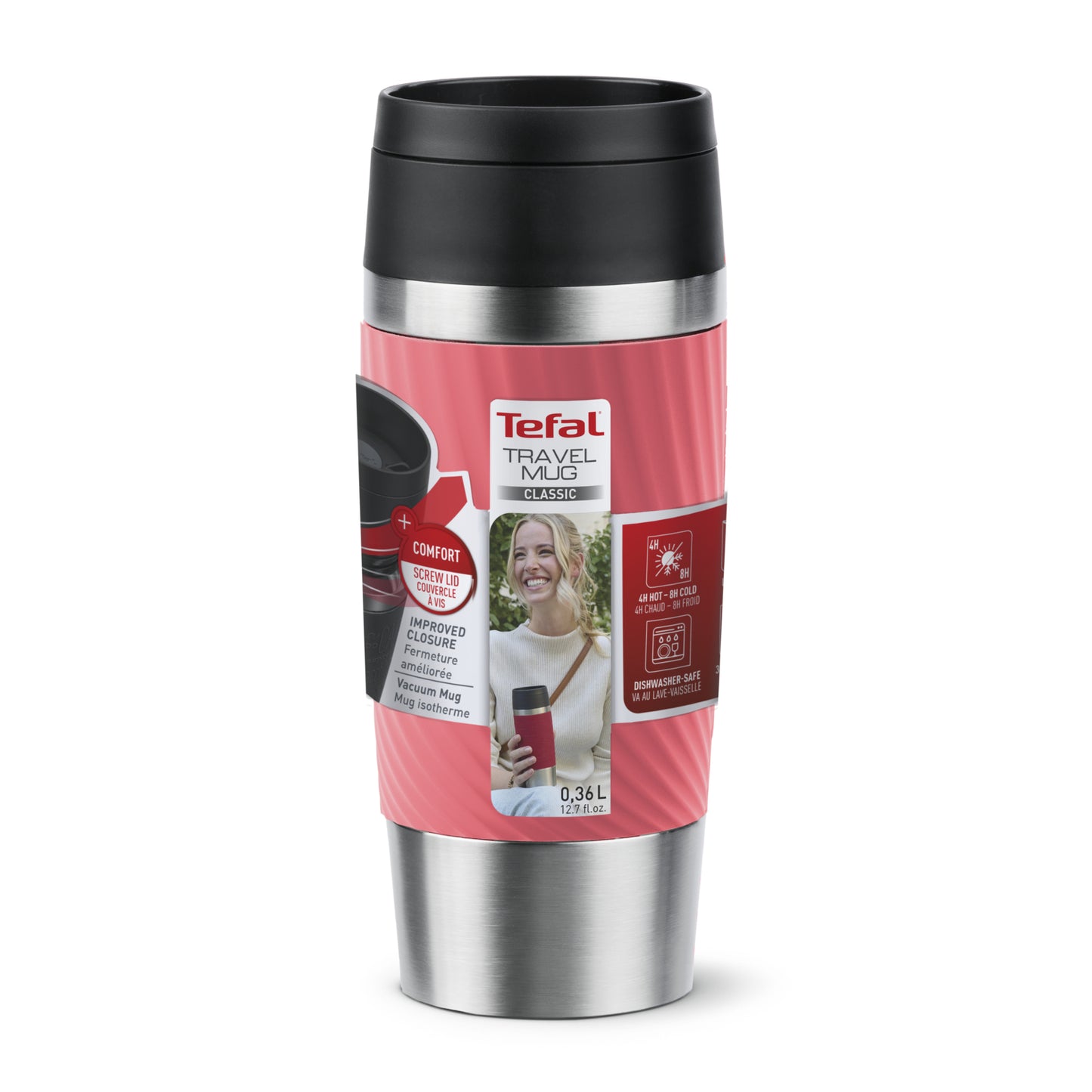 Tefal Travel Mug Classic Twist N2024410 thermos 360 ml Noir, Rose, Acier inoxydable Acier inoxydable