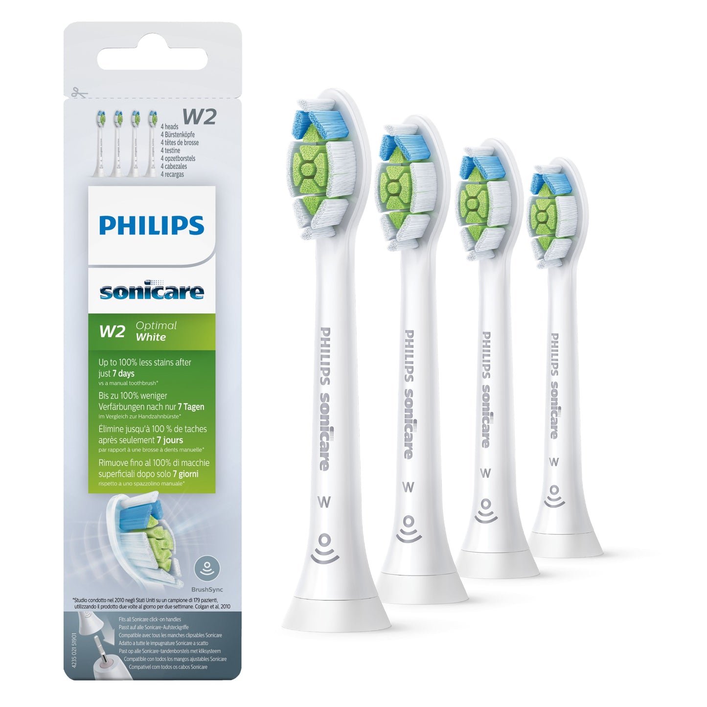 Philips W2 Optimal White HX6064/10 Lot de 4 + blanc + têtes de brosse soniques