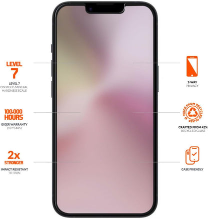EIGER Mountain Glass - Verre Trempe Premium 2.5d Privacy pour Apple Iphone 13/13 Pro / 14 / 16e