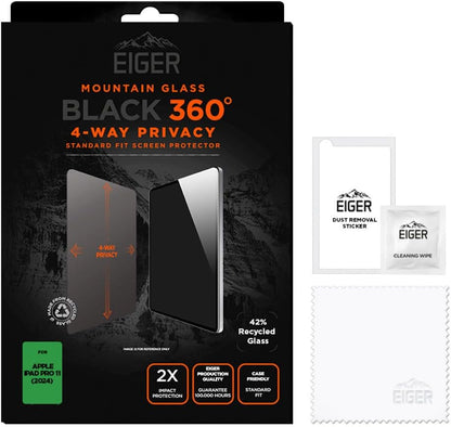 EIGER Mountain Glass - Verre Trempe Premium Asahi 2.5d Privacy 360° pour Apple Ipad Air 11 (2024)