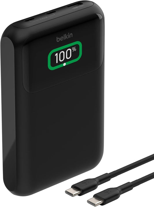 Belkin BoostCharge Batterie Externe 3 Ports pour Ordinateur Portable (20K, Ports USB-C et USB-A, USB-C Power Delivery, pour MacBook, iPhone 16 (Tous modèles), iPad Pro, Galaxy S24, etc., Noir