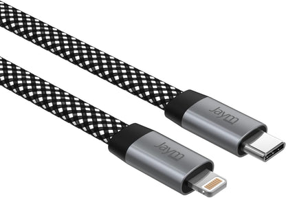 JAYM Cable Charge & Synchro USB-c vers Lightning Pd 3.0 (27w) - Magnétique Format Plat - Longueur 1.5m - Gris