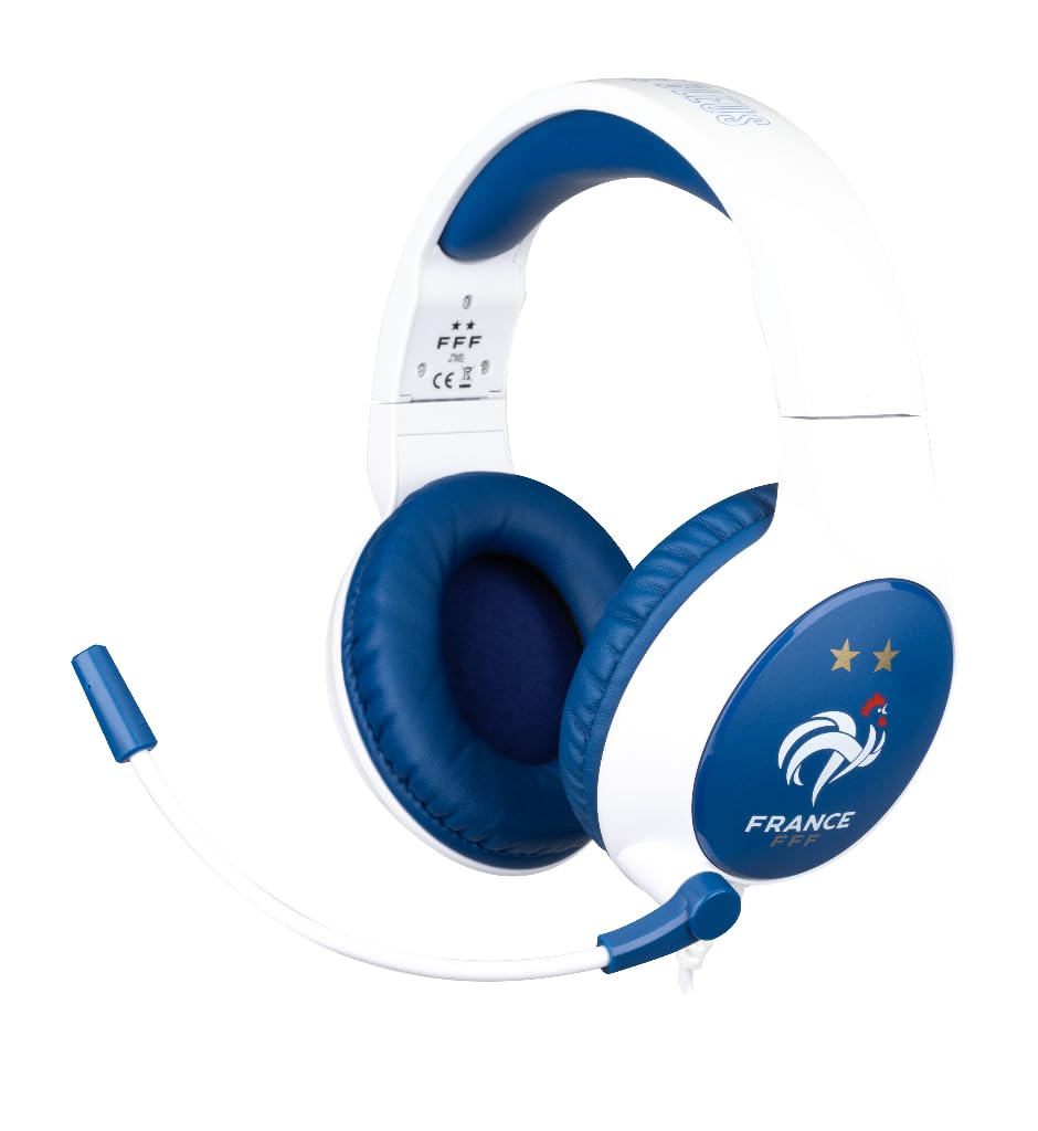 Konix PSG Casque Gaming Filaire pour PC, PS4, PS5, Switch, Xbox One et Series X|S - Microphone 45° - Câble 1,5 m - Prise Jack 3,5 mm - Blanc et Bleu