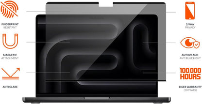 EIGER Mountain Glass - Verre Trempe Premium 2.5d Privacy pour Macbook Pro 16 Pouces (2021/2025)