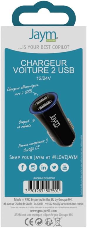JAYM Chargeur iPhone/MacBook/iPad/Samsung/Android - Chargeur USB-C - Chargeur Voiture 12/24V - Chargeur Allume-Cigare - Chargeur Ultra Rapide 2.4A - Chargeur 2 Prises USB
