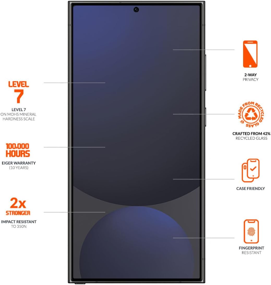 EIGER Mountain Glass - Verre Trempe Premium 2.5d Privacy pour Samsung Galaxy S25 Ultra