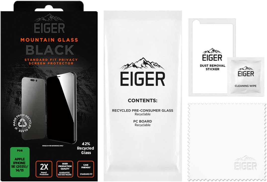 EIGER Mountain Glass - Verre Trempe Premium 2.5d Privacy pour Apple Iphone 13/13 Pro / 14 / 16e