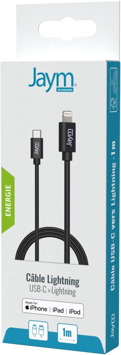 JAYM Câble USB C 1M - Charge Rapide [Certifié MFi] pour iPhone 14/13/13PRO/12/12 Pro Max/12 Mini/11/11PRO/XS/XR/X/8/8Plus/iPad