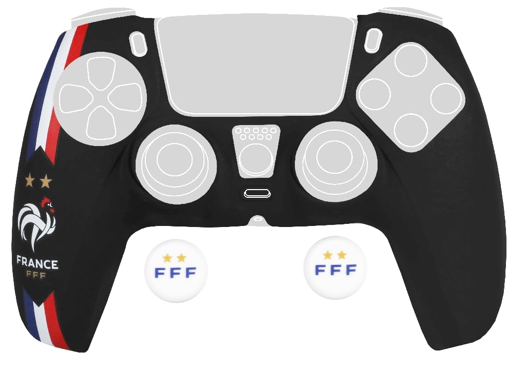 Konix PSG Coque de Protection pour Manette DualSense PS5 - Silicone - Appuie-Pouces - Bleu, Blanc et Rouge