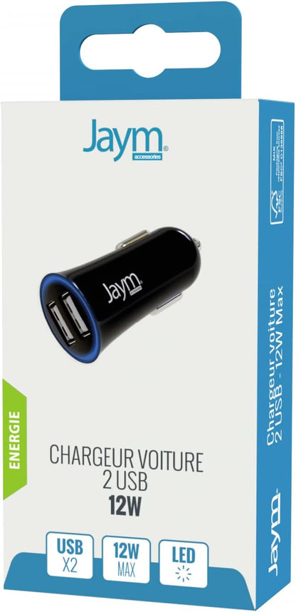 JAYM Chargeur iPhone/MacBook/iPad/Samsung/Android - Chargeur USB-C - Chargeur Voiture 12/24V - Chargeur Allume-Cigare - Chargeur Ultra Rapide 2.4A - Chargeur 2 Prises USB