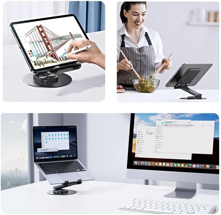 USAMS Support de Bureau Premium Metal Et Aluminium pour Tablettes Et Smartphones (4.7' a 12') - Pliable Et Rotatif 360 - Noir