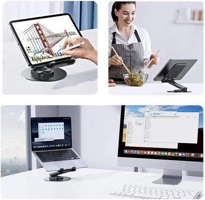 USAMS Support de Bureau Premium Metal Et Aluminium pour Tablettes Et Smartphones (4.7' a 12') - Pliable Et Rotatif 360 - Noir