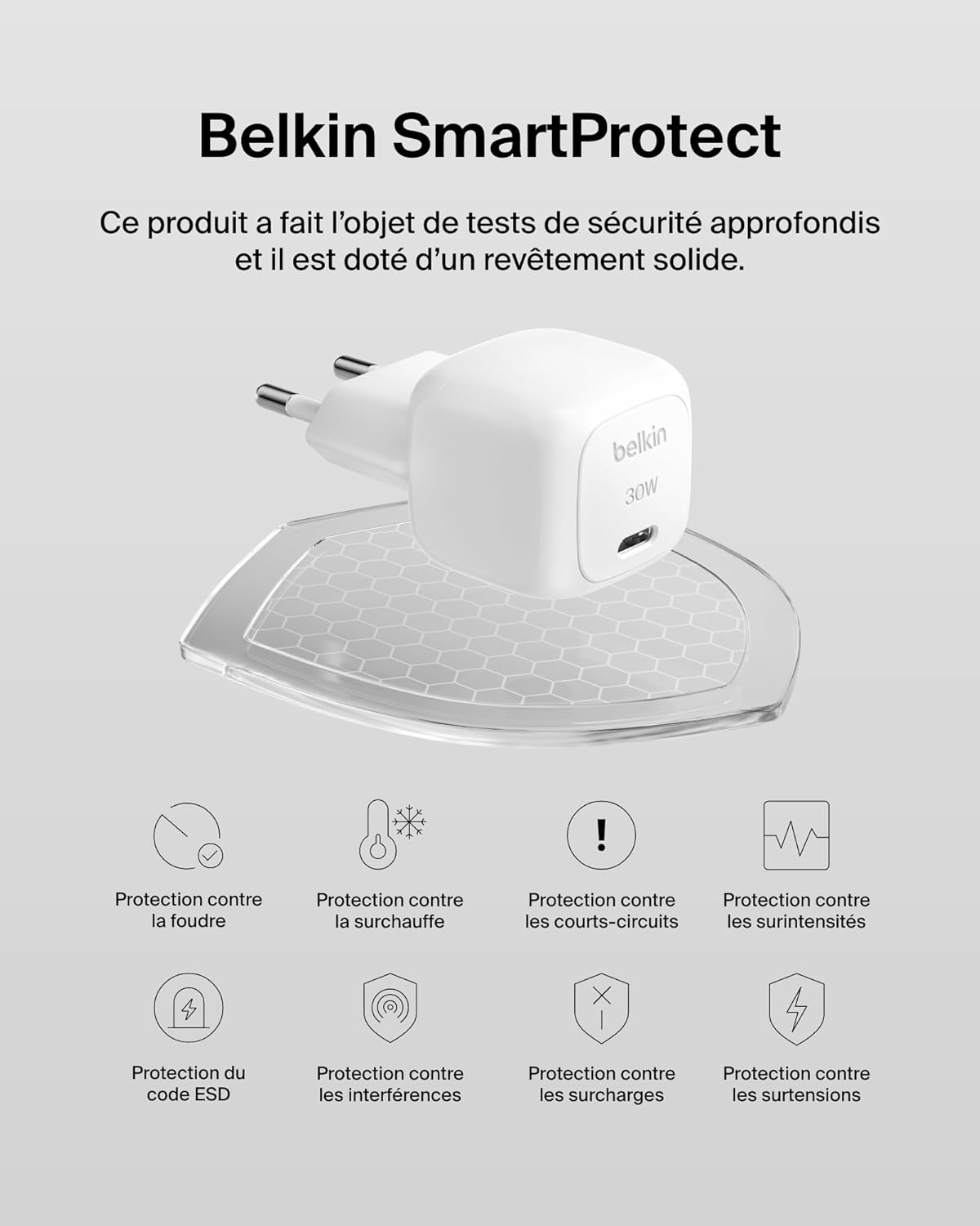 Belkin Chargeur Secteur Compact BoostCharge 30 W (USB-C Power Delivery, Recharge Rapide pour Apple iPhone, Samsung Galaxy, iPad, AirPods, tablettes, etc., câble USB-C vers C Inclus, Blanc)