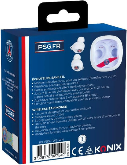 Konix PSG Écouteurs sans Fil pour Smartphones et tablettes - Autonomie 8 h + 15 h boitier - Résistance à l'eau IPX4 - Connexion Bluetooth - Blanc