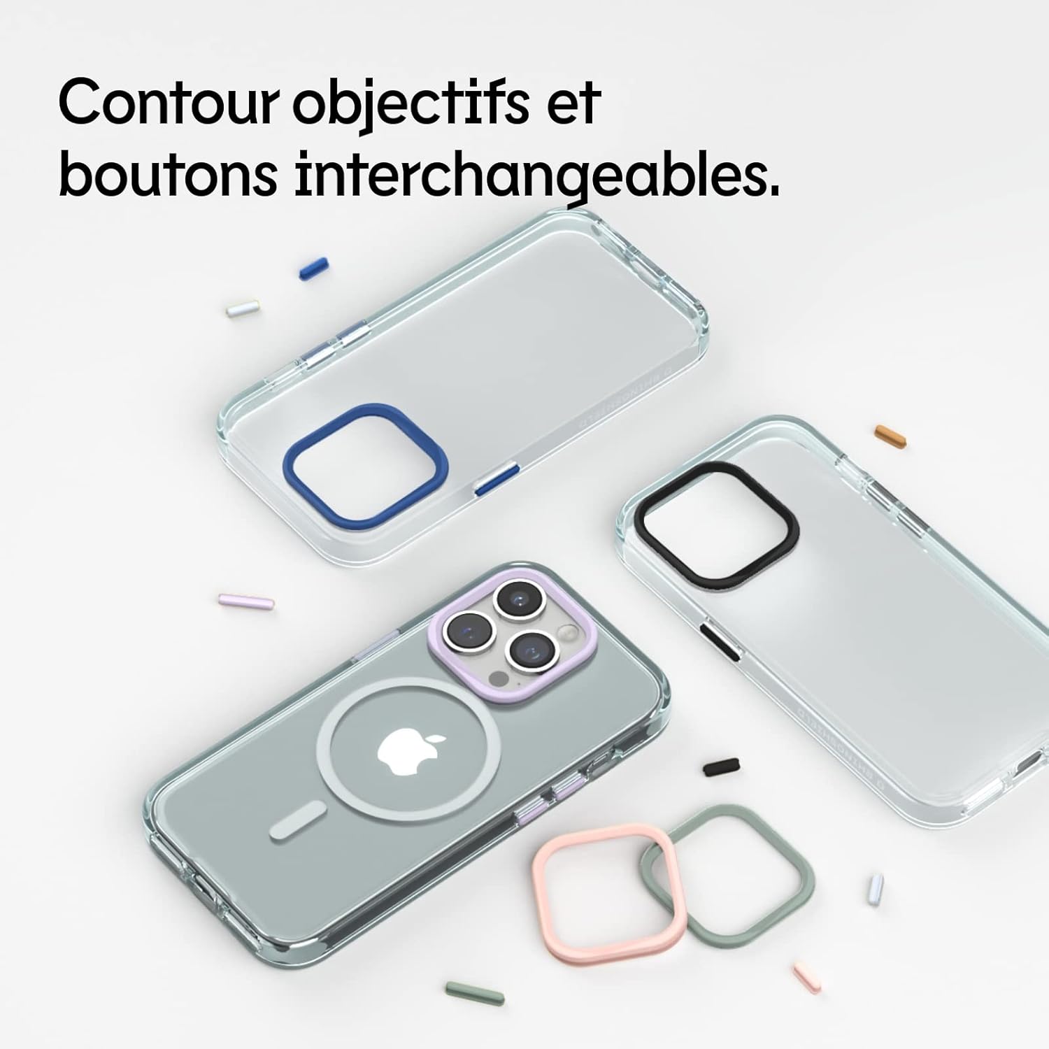 RhinoShield Coque Clear Compatible avec Magsafe pour [iPhone 12/12 Pro] | Force magnétique supérieure, Haute Transparence et résiste au jaunissement. Personnalisable - Contour objectifs Photo Noir