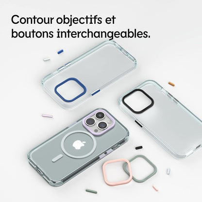 RhinoShield Coque Clear Compatible avec Magsafe pour [iPhone 12/12 Pro] | Force magnétique supérieure, Haute Transparence et résiste au jaunissement. Personnalisable - Contour objectifs Photo Noir
