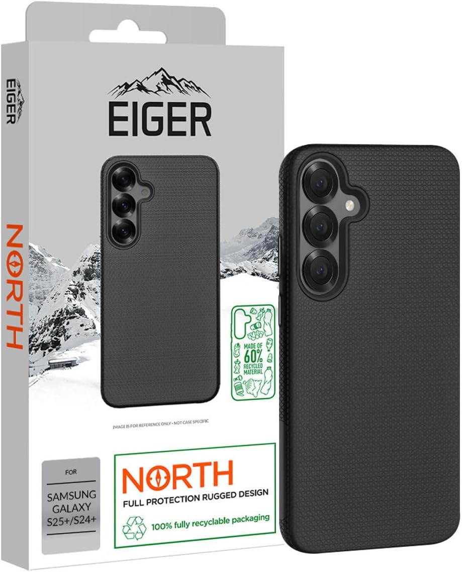 EIGER - Coque Rigide Noire Ultra-renforcée Polycarbonate *Drop-Test 4 Metres* pour Samsung Galaxy S24 Plus / S25 Plus