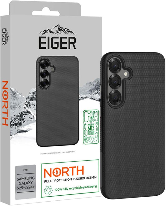 EIGER - Coque Rigide Noire Ultra-renforcée Polycarbonate *Drop-Test 4 Metres* pour Samsung Galaxy S24 Plus / S25 Plus