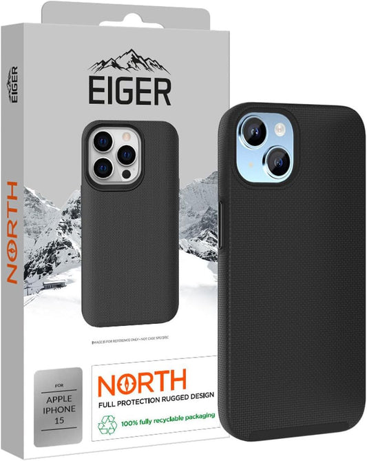 EIGER - Coque Rigide Noire Ultra-renforcée Polycarbonate *Drop-Test 4 Metres* pour Apple IPHONE 15