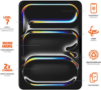EIGER Mountain Glass - Verre Trempe Premium Asahi 2.5d Privacy 360° pour Apple Ipad Air 11 (2024)