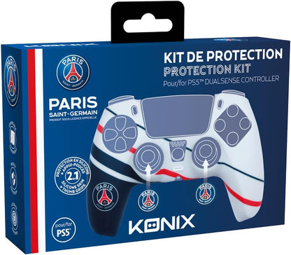 Konix PSG Coque de Protection pour Manette DualSense PS5 - Silicone - Appuie-Pouces - Bleu, Blanc et Rouge