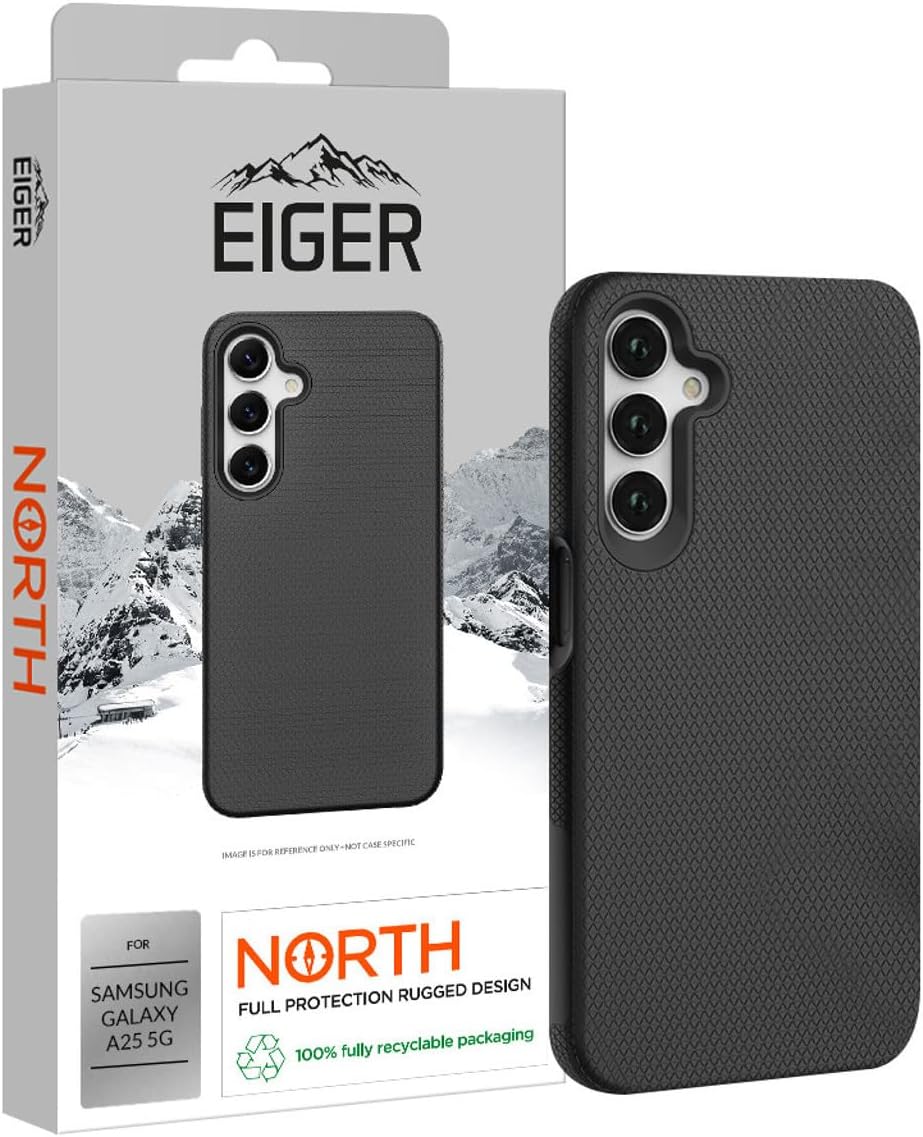 EIGER - Coque Rigide Noire Ultra-renforcée Polycarbonate *Drop-Test 4 Metres* pour Samsung Galaxy A25 5G