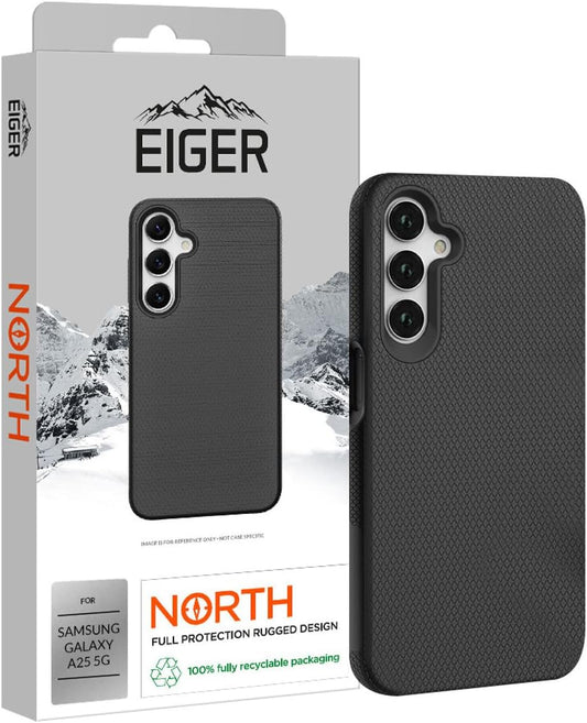 EIGER - Coque Rigide Noire Ultra-renforcée Polycarbonate *Drop-Test 4 Metres* pour Samsung Galaxy A25 5G
