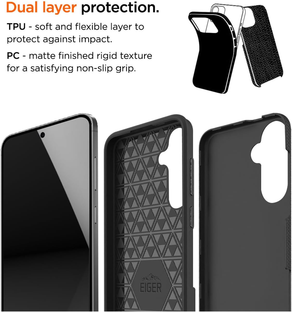 EIGER - Coque Rigide Noire Ultra-renforcée Polycarbonate *Drop-Test 4 Metres* pour Samsung Galaxy S24 Plus / S25 Plus
