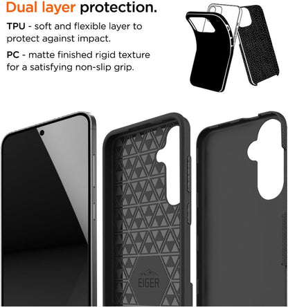 EIGER - Coque Rigide Noire Ultra-renforcée Polycarbonate *Drop-Test 4 Metres* pour Samsung Galaxy S24 Plus / S25 Plus